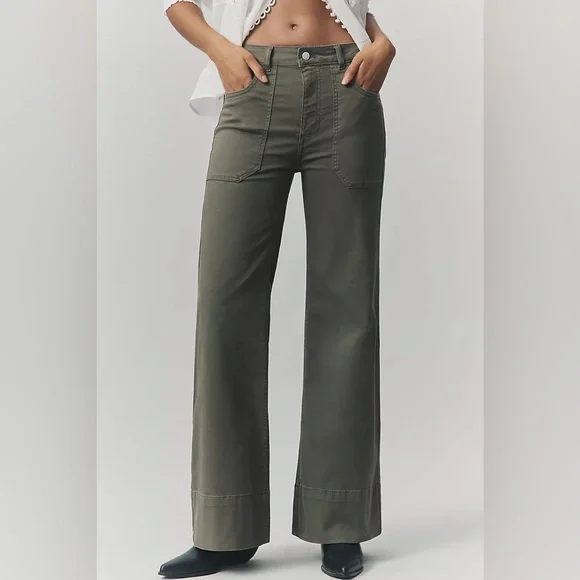 The Rylan Relaxed High Rise Flare Pants by Pilcro in Dried Fern, size 34, NWT - Picture 4 of 13